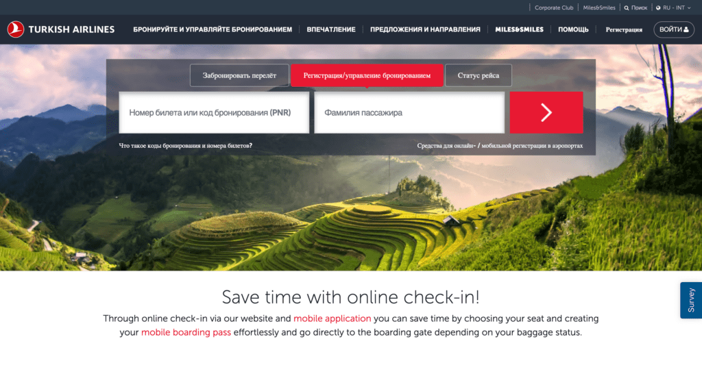 Онлайн-регистрация Turkish Airlines